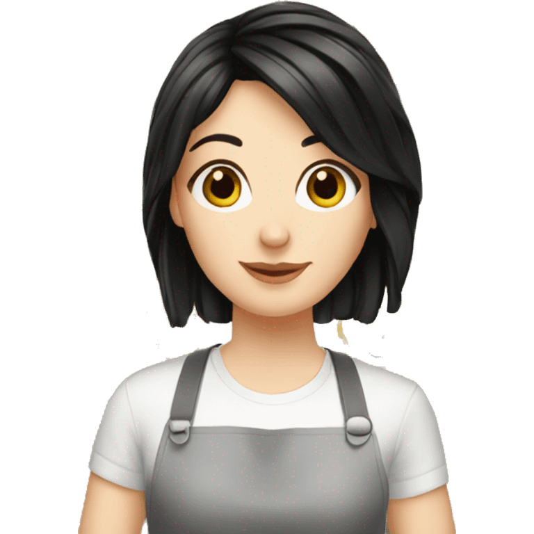 white girl with black hair making pasta emoji