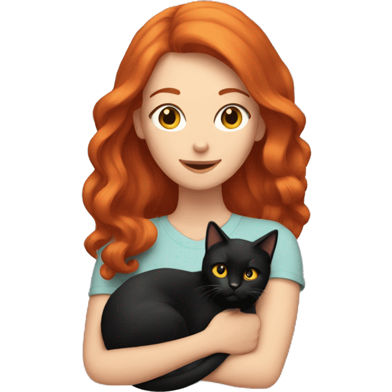 Red haired women holding a black cat emoji