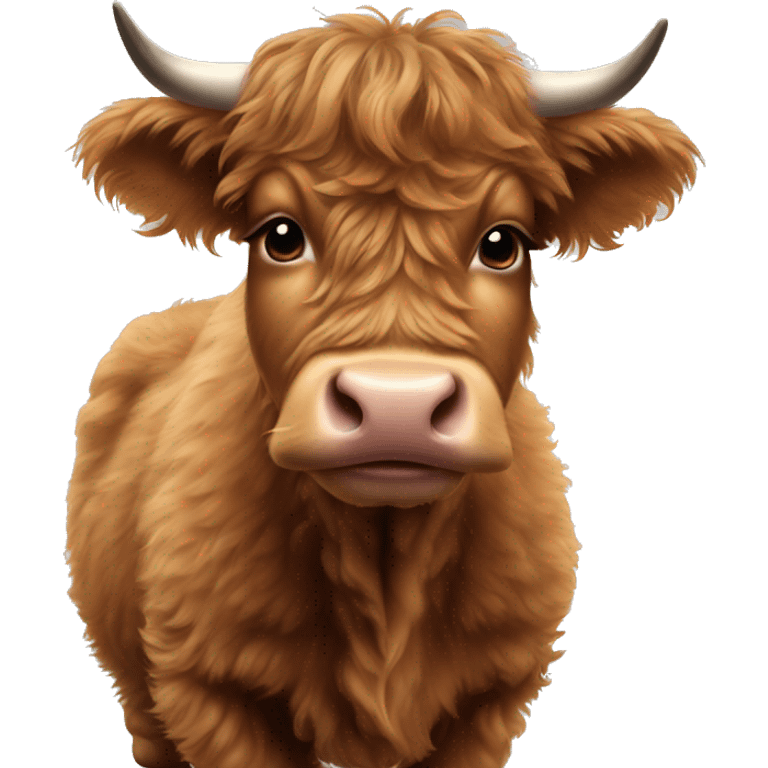 brown fluffy baby scottish cow with a small bow on head emoji