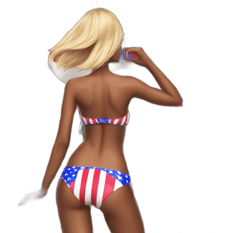 Sexy pose - woman wearing only an American flag bikini behind view emoji