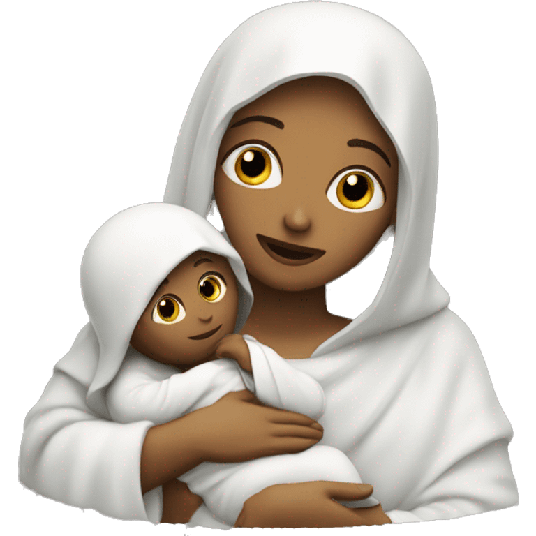 Maria mother of Jesus with Jesus in hands white skin emoji