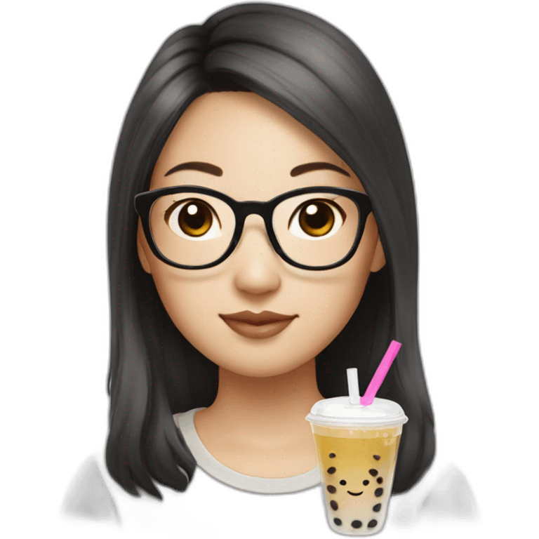 Asian girl with glasses bubble tea emoji