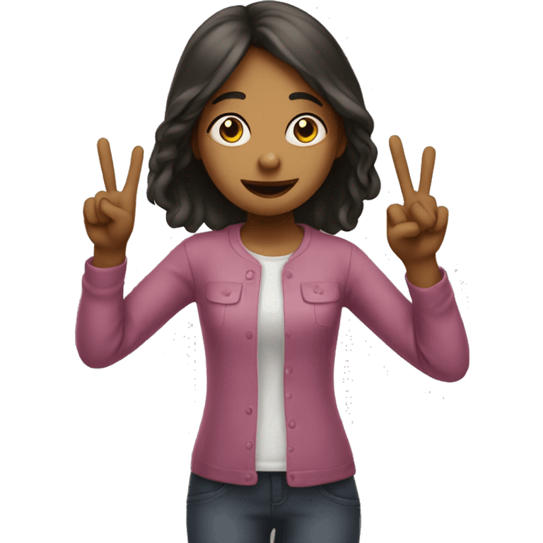 girl with two fingers up signaling peace emoji