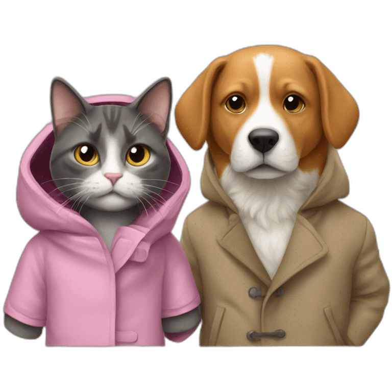 cat In a coat and dog in a coat emoji