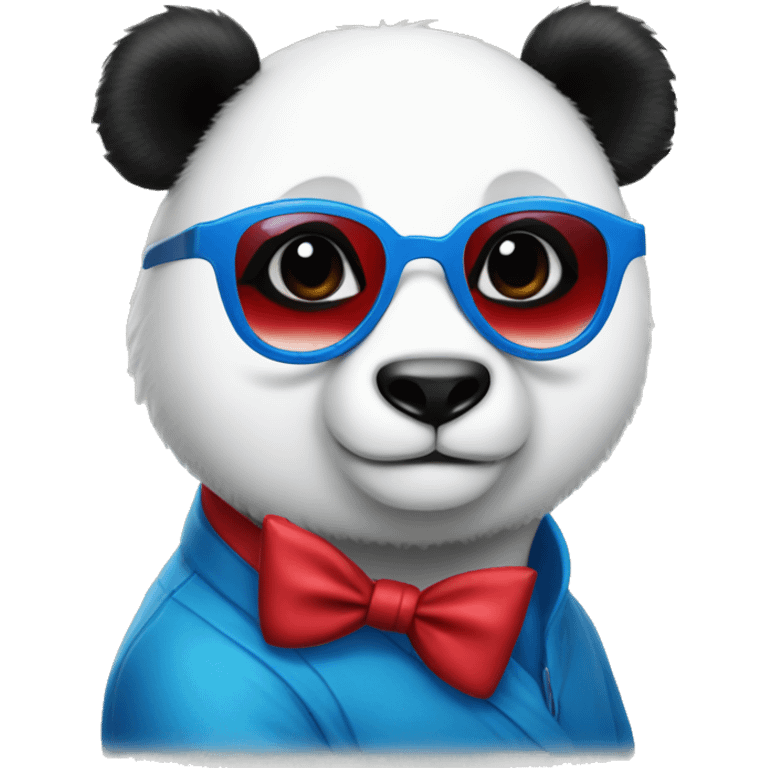 a panda wearing blue star glasses and red lipstick emoji