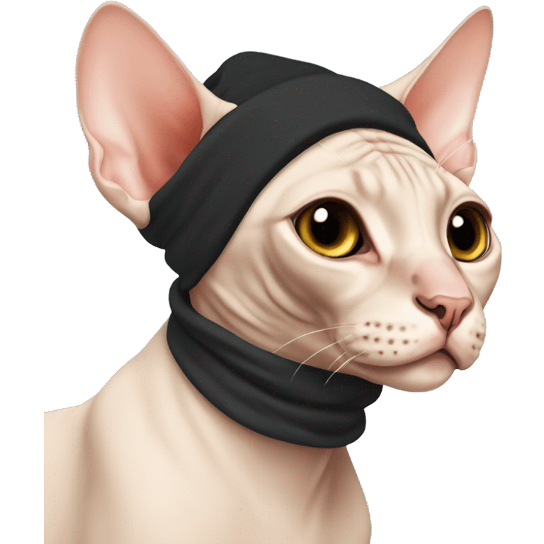 Sphynx cat with black nose winter hat and scarf emoji