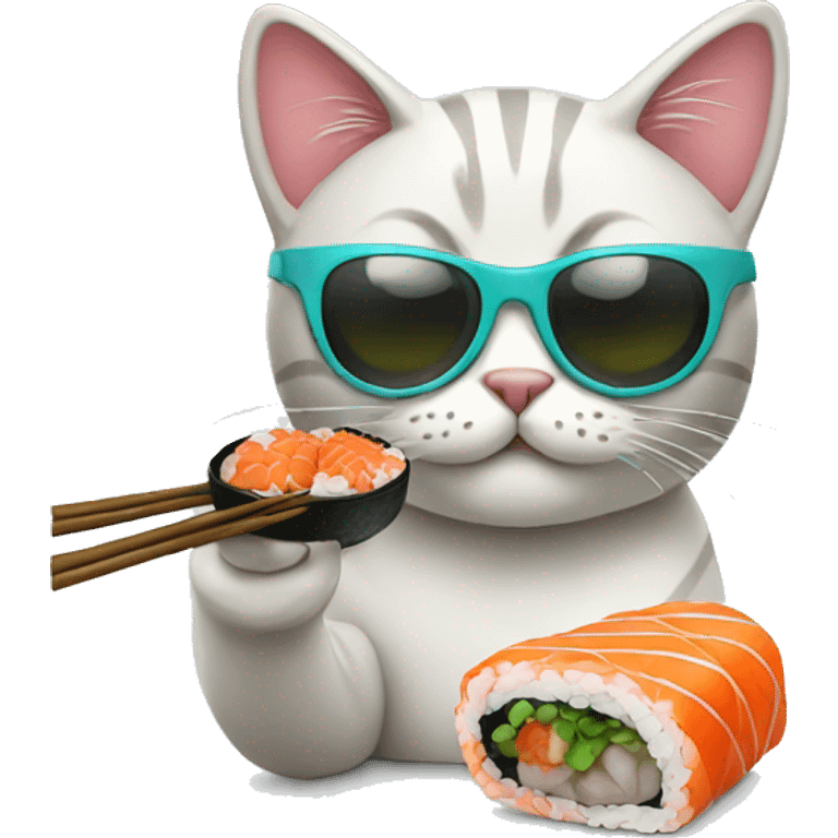 cat eating sushi wearing sunglasses emoji