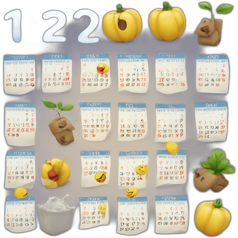 12 months calendar, with december selected emoji