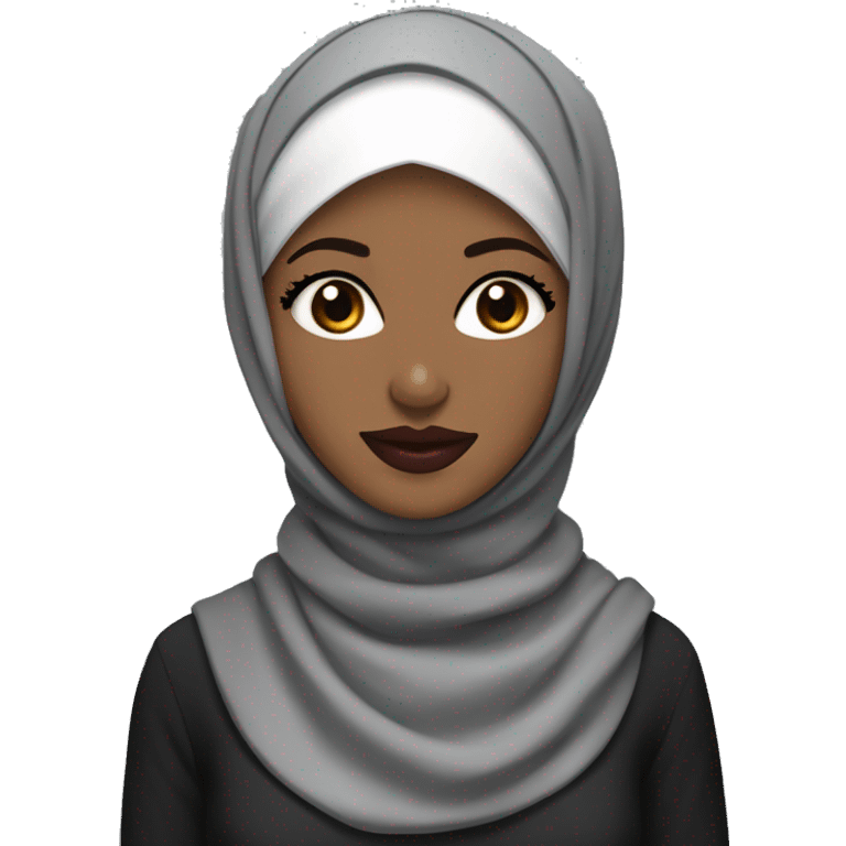 Brown skinned hijabi with eyelashes and big dark red lips wearing a black hijab with grey headphones on her head emoji