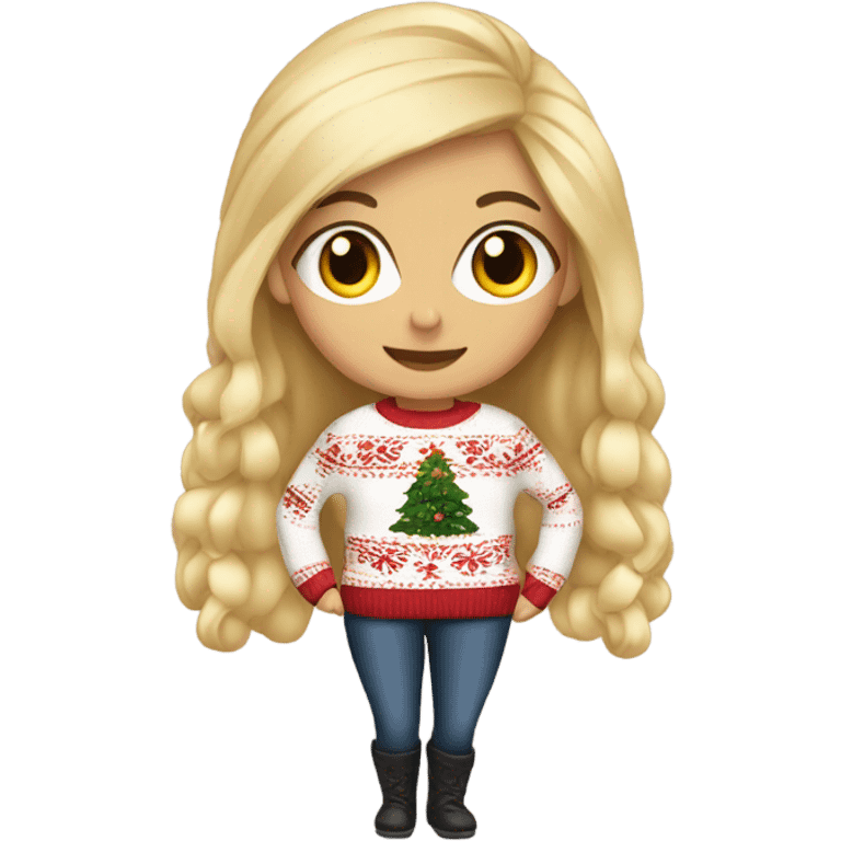 blonde girl cozy christmas sweater emoji