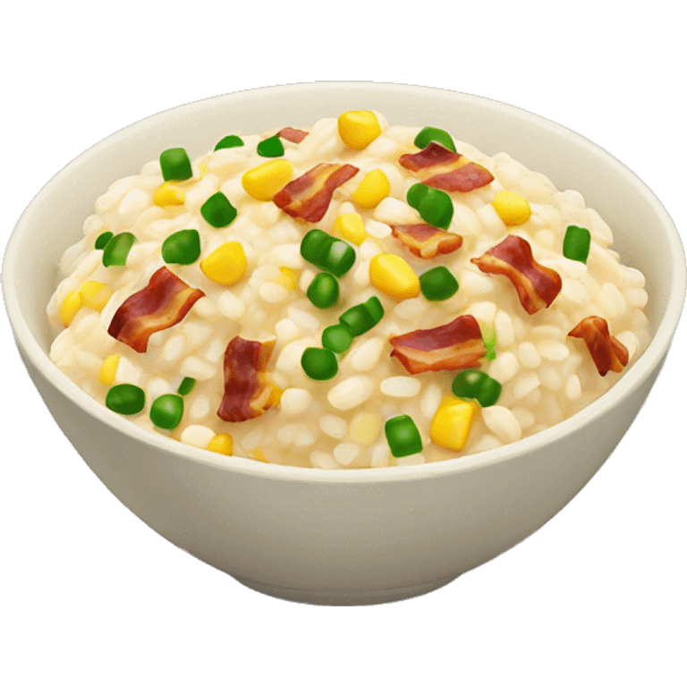 risotto with corn and bacon bits and green onions in a bowl emoji