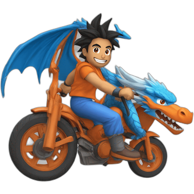 indian adult guy wearing Goku costume riding a blue flying dragon emoji