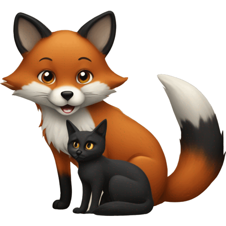 fox playing with a black cat emoji