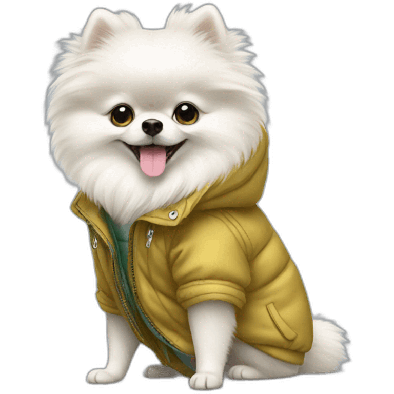 White pomeranian with jacket emoji