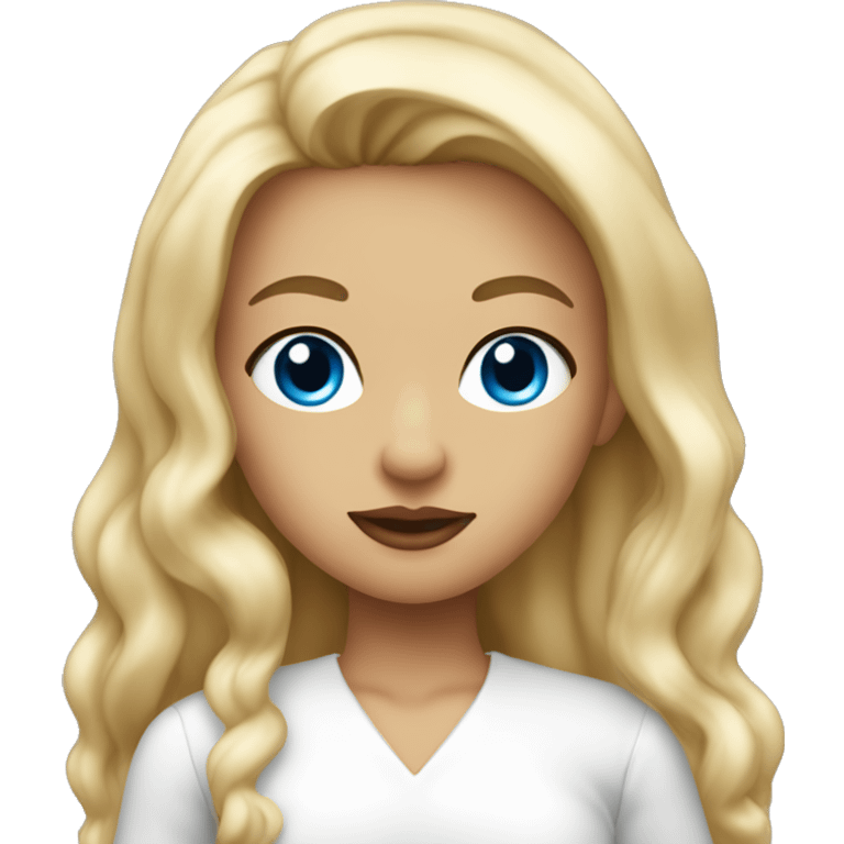 Tanned blonde girl with long hair and blue eyes big lips in white clothes emoji