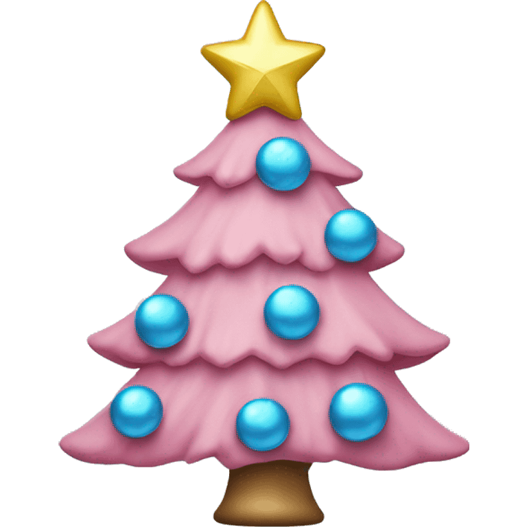 Pink Christmas tree with light blue ornaments and a pink star on top  emoji