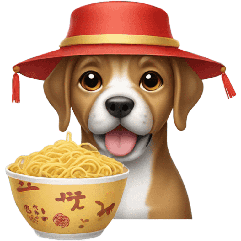 Dog with chinese hat and noodles emoji