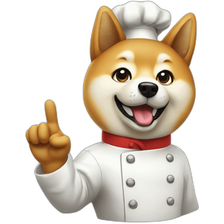 Shiba dog chef with a hand with one finger up asking you to wait emoji