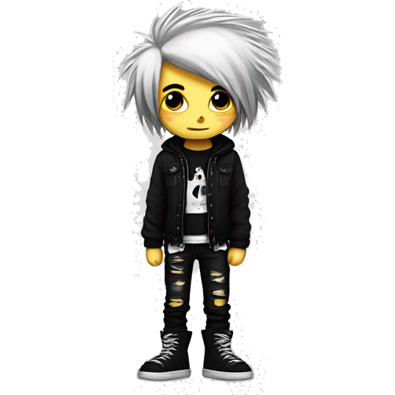 a emo boy cartoon character, punk outfit, black emoji