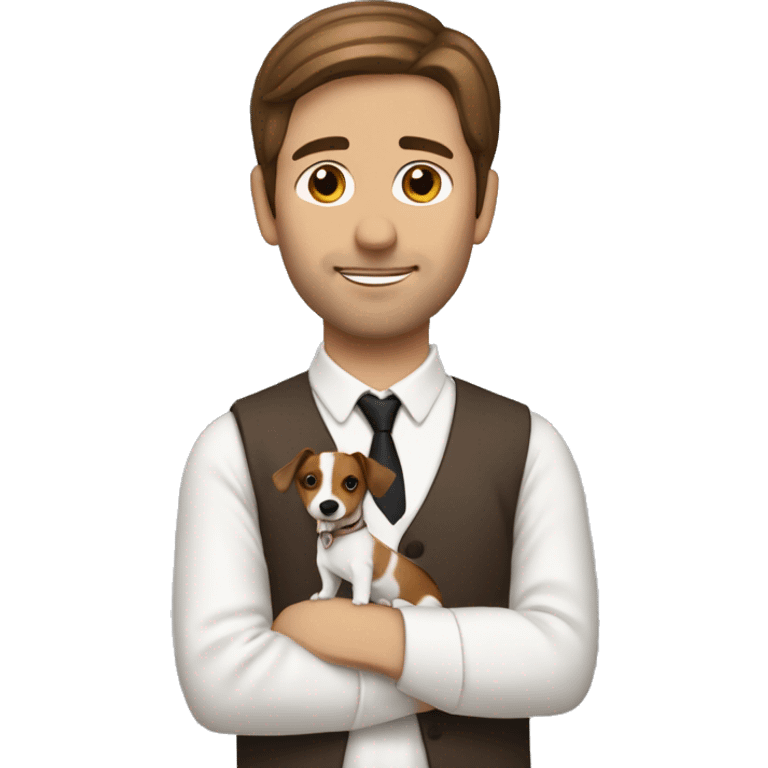 Brown haired Man with pointy  eared jack russell emoji