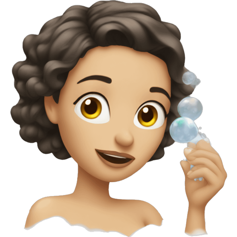 Brunette Woman taking a bubble bath in big bathtub emoji