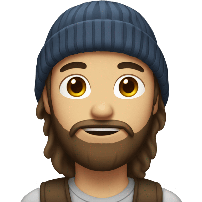 boy with chin long brown hair, a beanie and a 3 day beard+ emoji