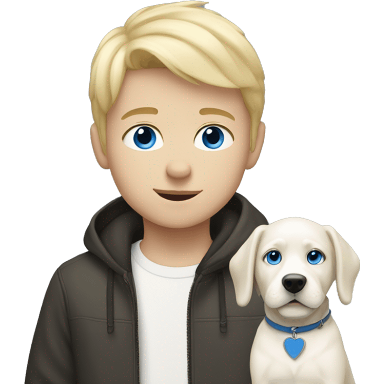 blonde boy with blue eyes with a white dog emoji