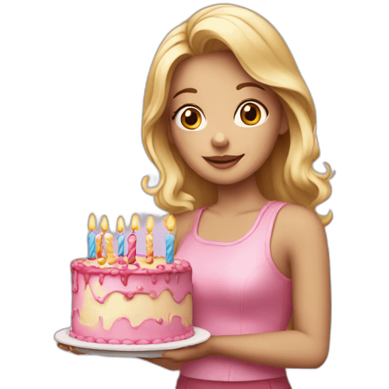 blonde girl with birthday cake emoji