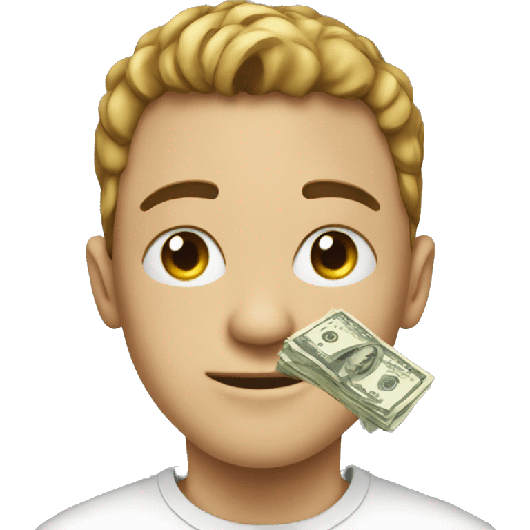 A student with t shirt white and broken money emoji