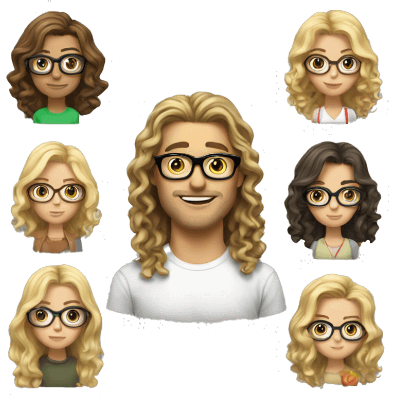 Blonde wavy hair guy with glasses and a long curly hair brunette girl emoji