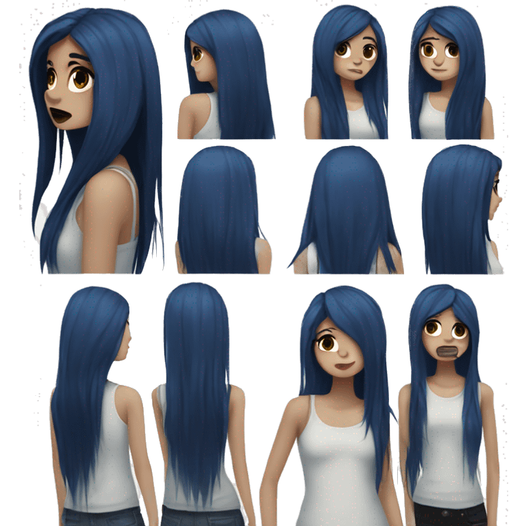 emo scene girl long dark blue hair brown skin  emoji