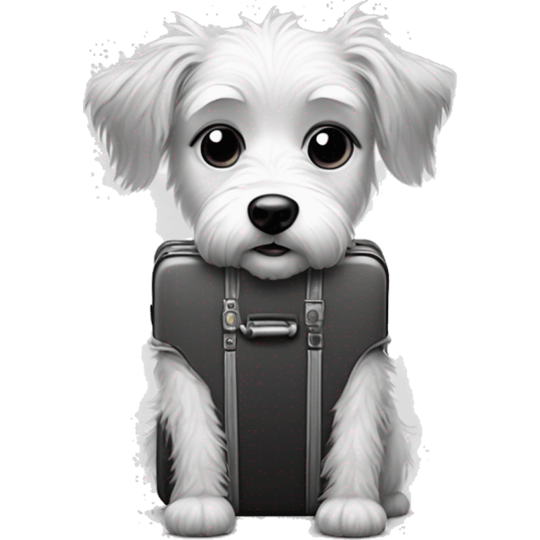 Black and white simple Sketch of Short scruffy dog with suitcase  emoji