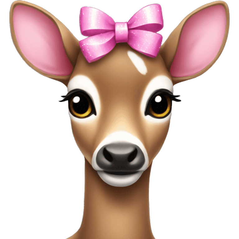 Doe with pink bow and sparkles around emoji