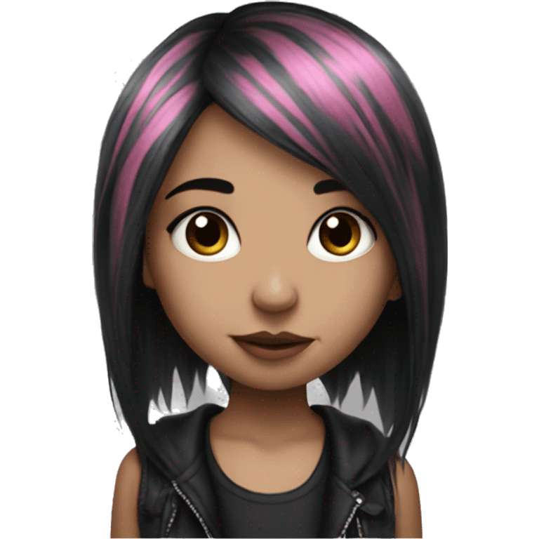 Hyperreal cute emo girl with long pink and black hair emoji