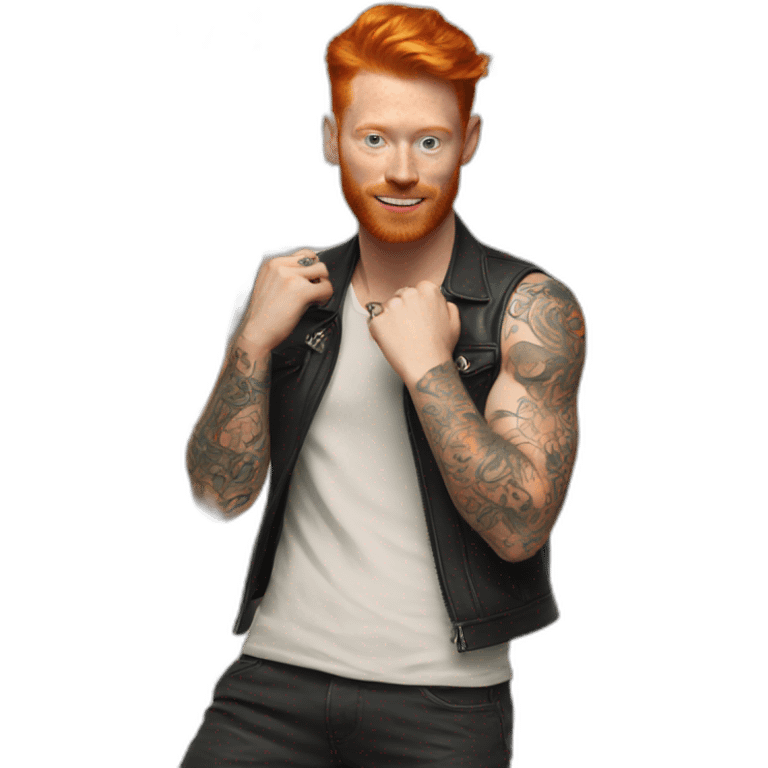 ginger guy covered with tattoos doing cool dance move emoji