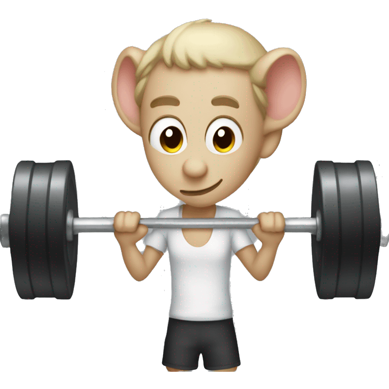 Create an emoji of a person lifting weights that looks like a rat emoji