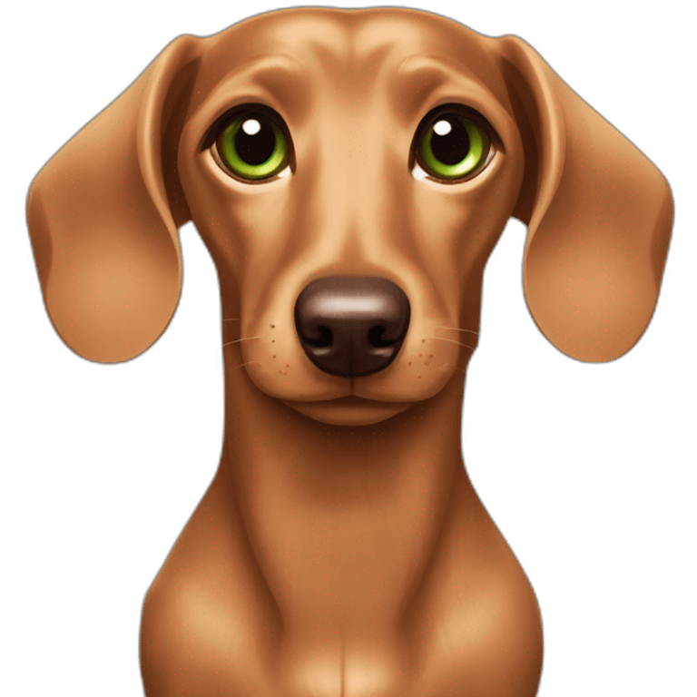 fawn colored dachshund with a dark chocolate colored nose and green-brown eyes emoji