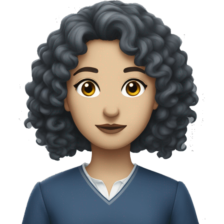 White ravenclaw with dark curly hair and grey dress emoji