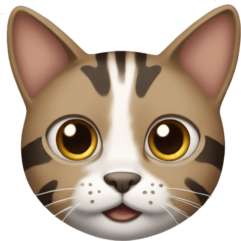 Cat with brown stripes with big eyes, a white chin and expressive face emoji