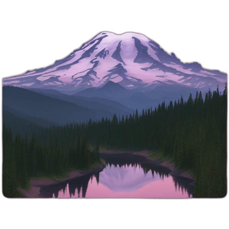 Mount rainier, twilight pink sky, square with border emoji