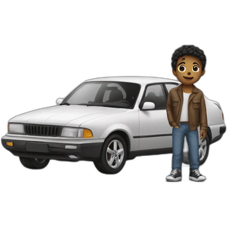 kid standing next to a car emoji