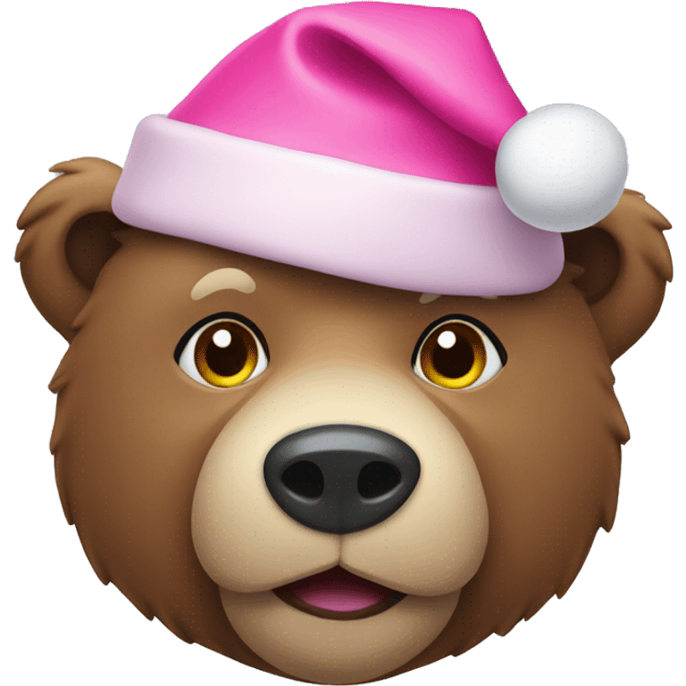 Bear with pink Christmas hat emoji