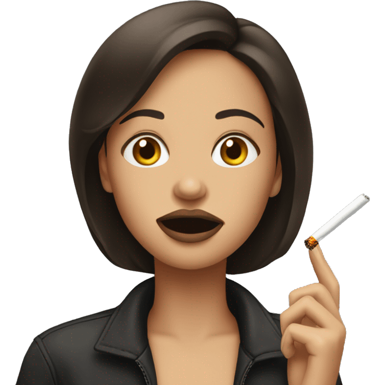 a brunette girl with a cigarette in her mouth emoji