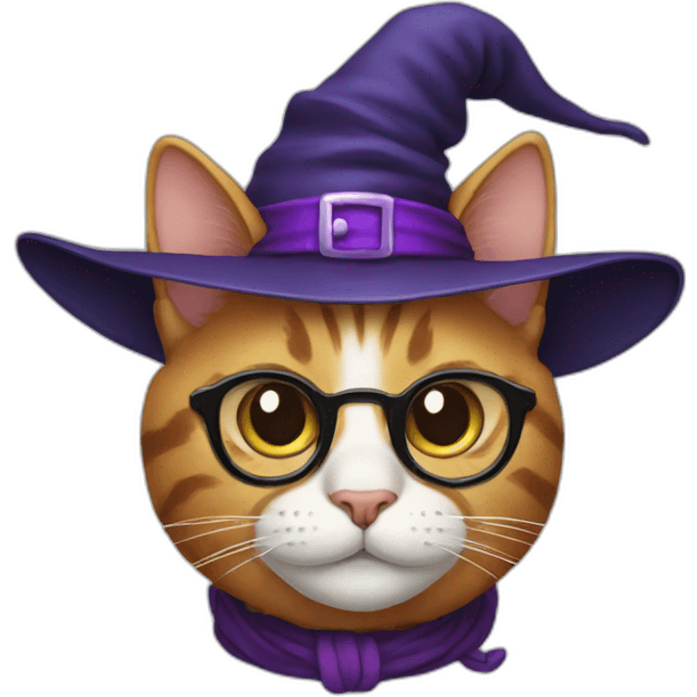 smiling cat with glasses and witch hat emoji