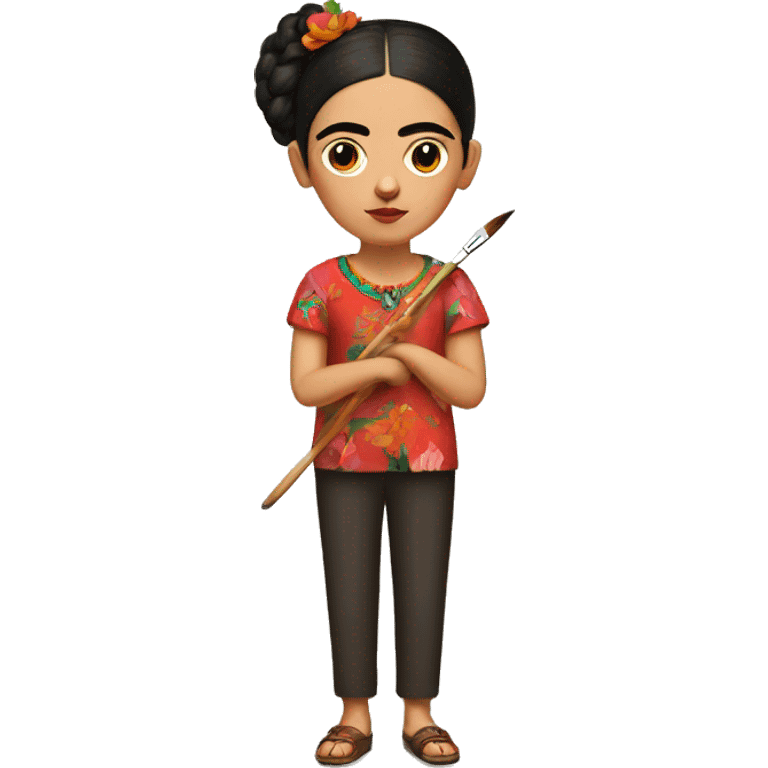 full body frida kahlo unibrow kid with paintbrush emoji