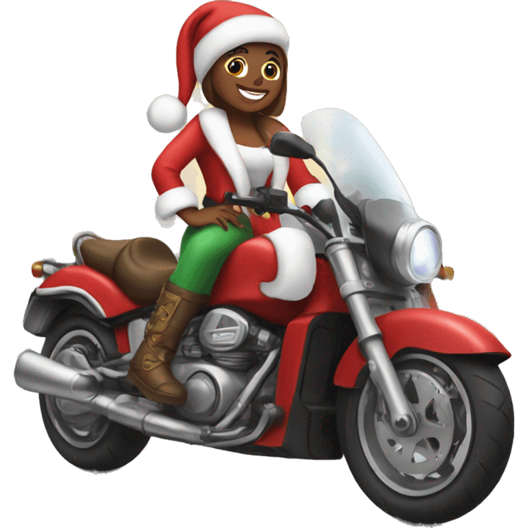 Girl dresses as Santa on a motorcycle  emoji