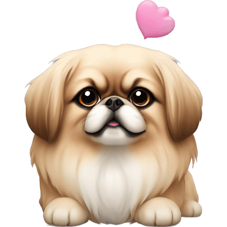 Pekingese with pink emoji