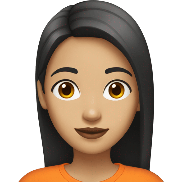 woman, black straight hair, light skin color, orange t-shirt emoji