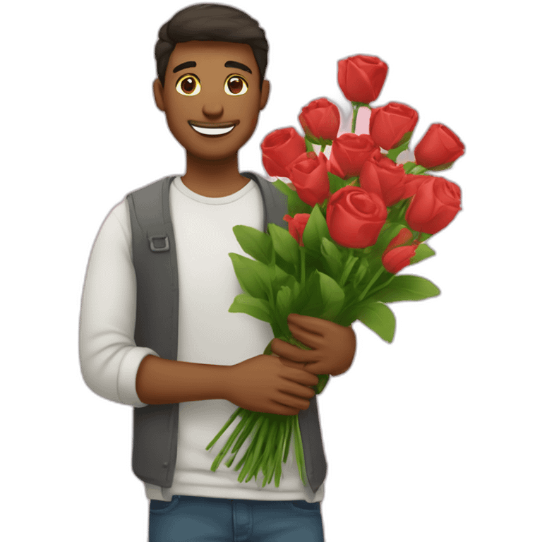 Homme amoureux avec bouquet de fleurs  emoji