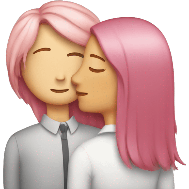 white woman with pink straight hair kissing with a white man with brown hair emoji